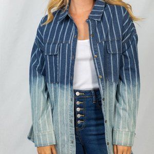 NEW WHITE BIRCH BUTTON DOWN BLOUSE SHIRT stripe boho western oversized SM-XXL